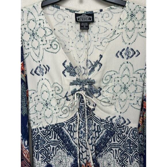 Angie Women’s Sz S Bohemian Top Gipsy Flare Butterfly Sleeves V-Neck Peasant - Picture 2 of 11